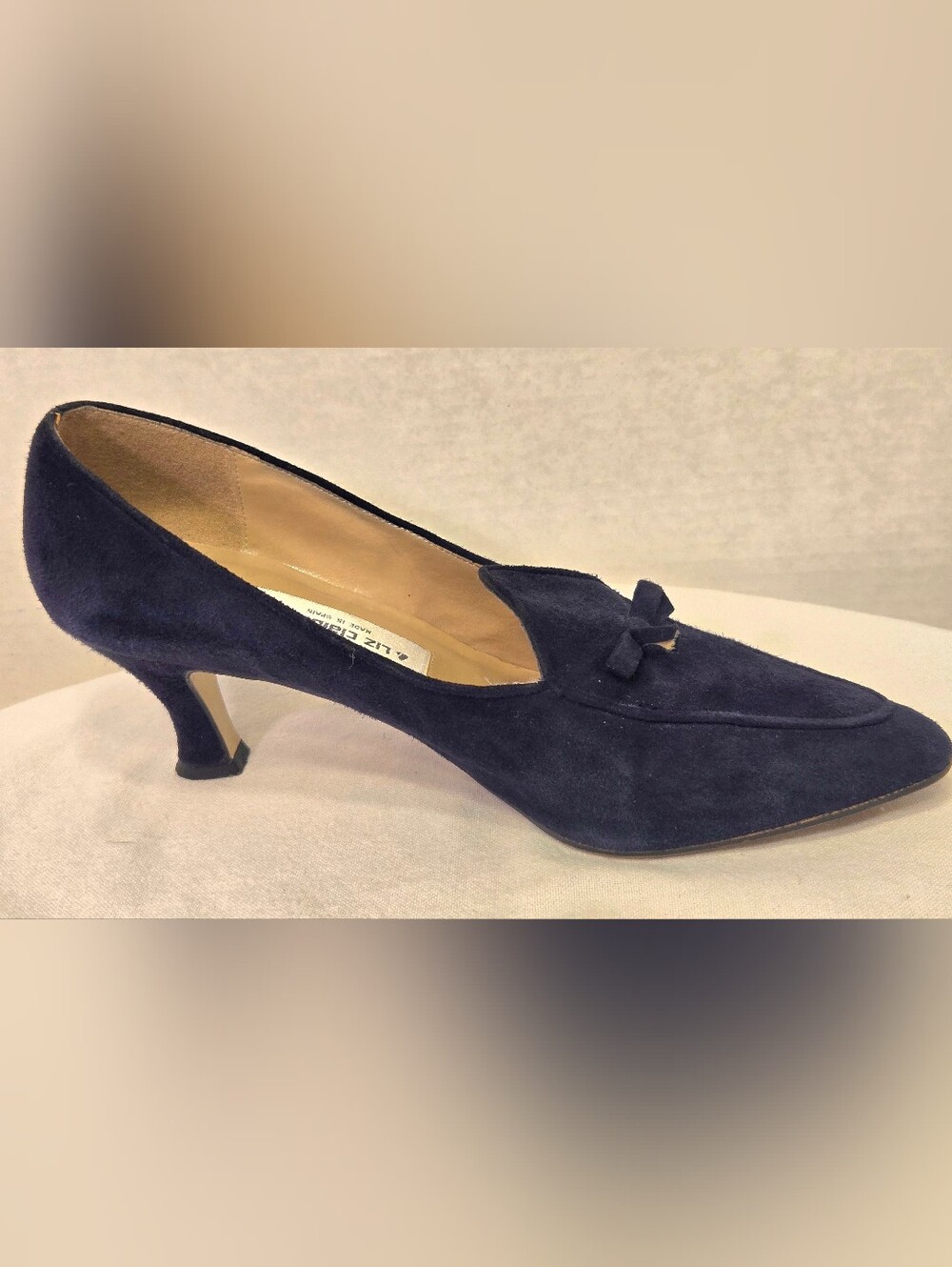 Liz Claiborne Navy Suede Mid Heel Loafer with Bow